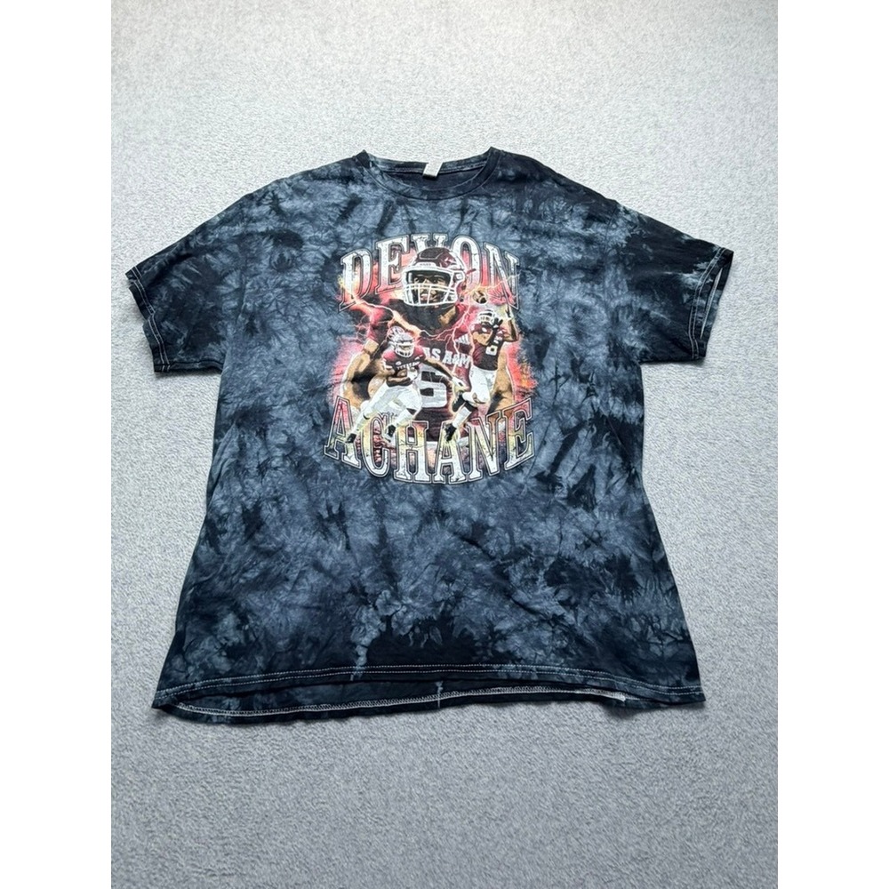 Devon Achane Texas A&M Aggies Tie Dye Graphic T-Shirt Mens XL Black Gray
